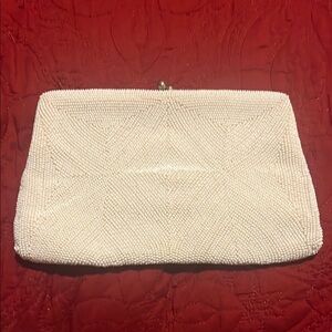 Vintage Ruchere Elegant White Beaded Clutch Handmade in Japan 1950’s